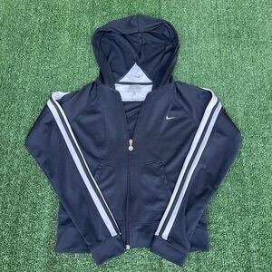 VTG Nike Hoodie Womens Small 4-6 Navy Blue Thin Activewear Track Jacket Y2K 00s